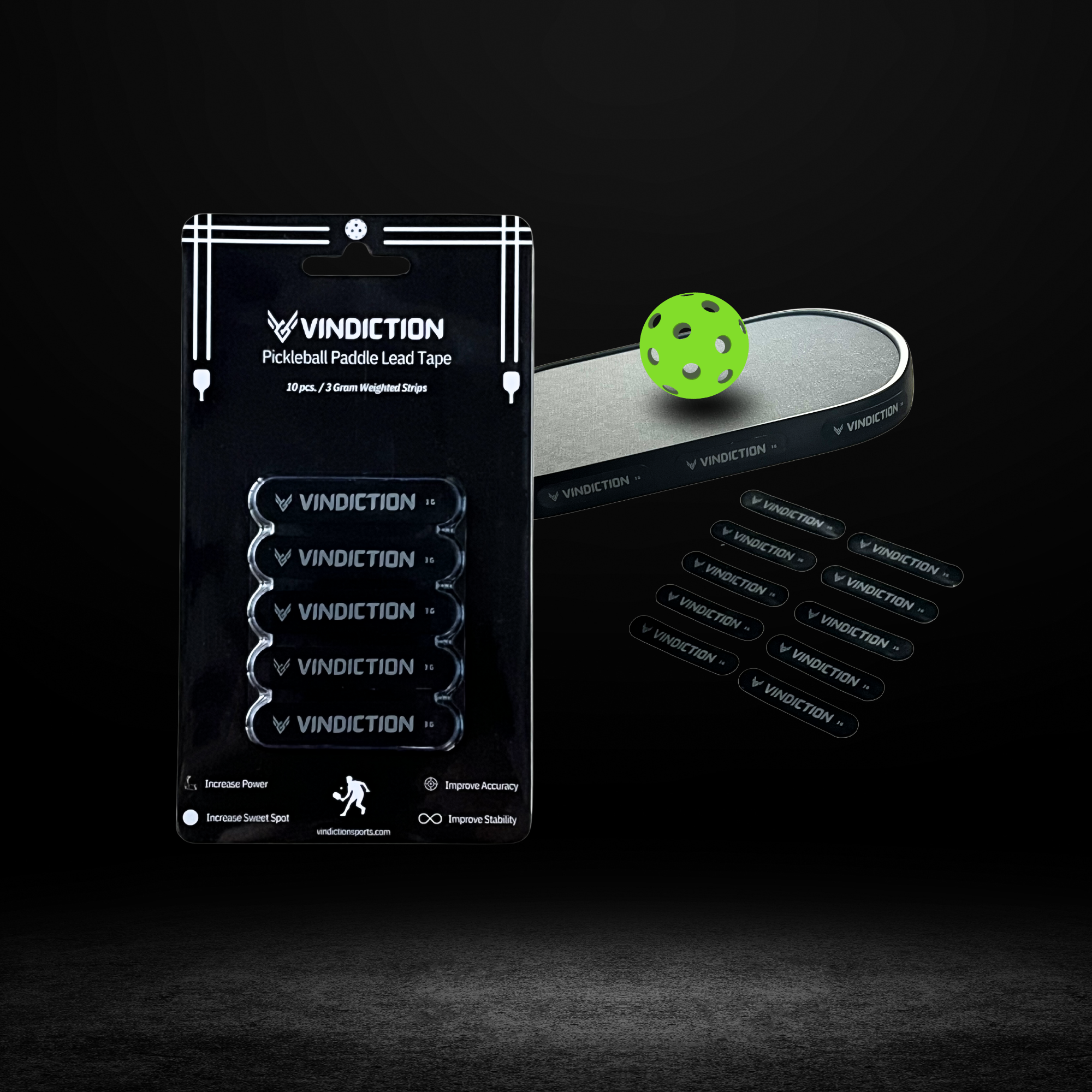 Vindiction® Pickleball Paddle Lead Tape- 10 pcs Top Quality Weighted Lead Strips for Power, Stability & Control